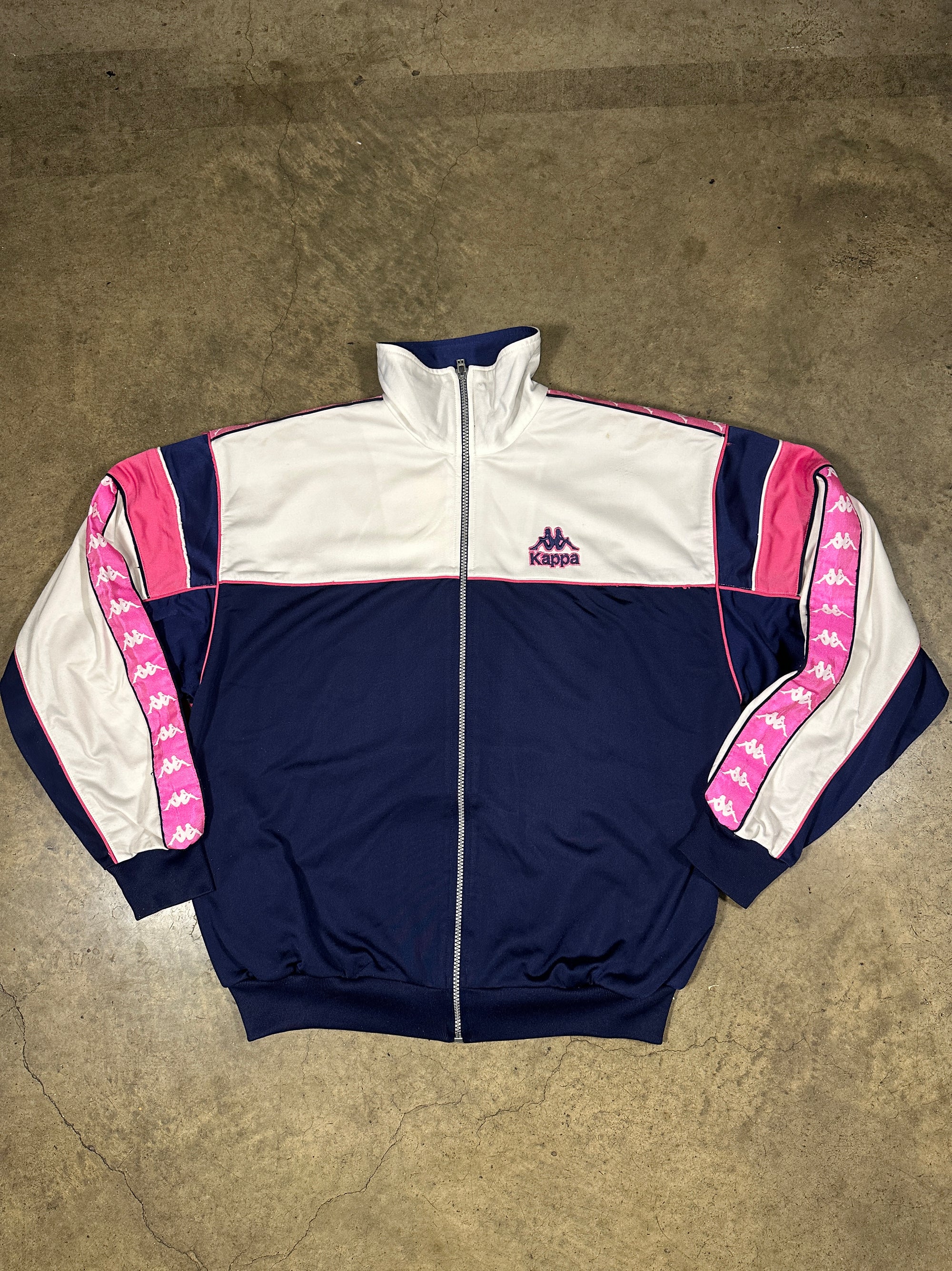Vintage Kappa Women's 90s Tracksuit in navy blue and pink