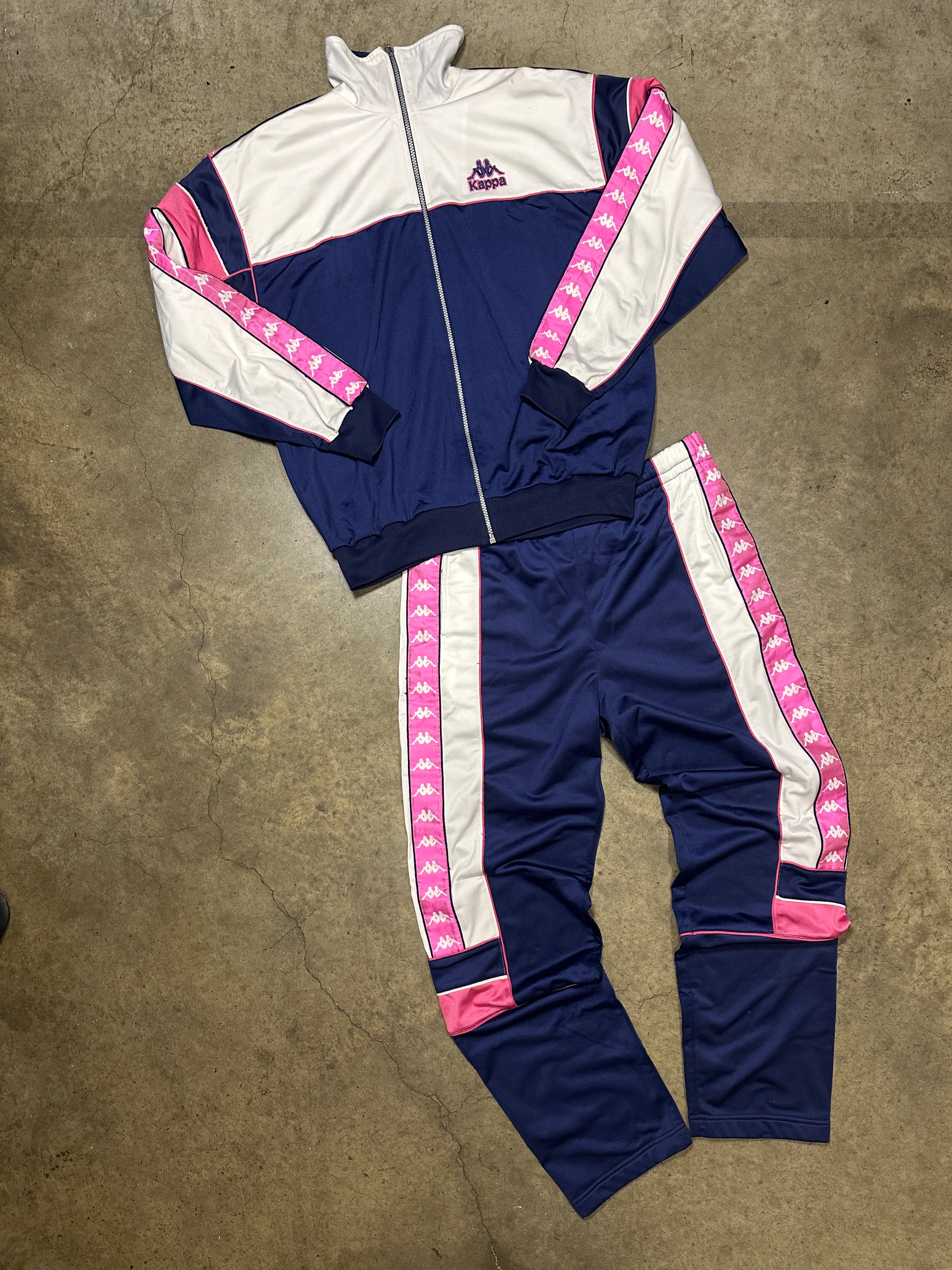 Vintage Kappa Women's 90s Tracksuit in navy blue and pink