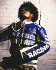 Vintage Gauloises Leather Racing Jacket in Blue