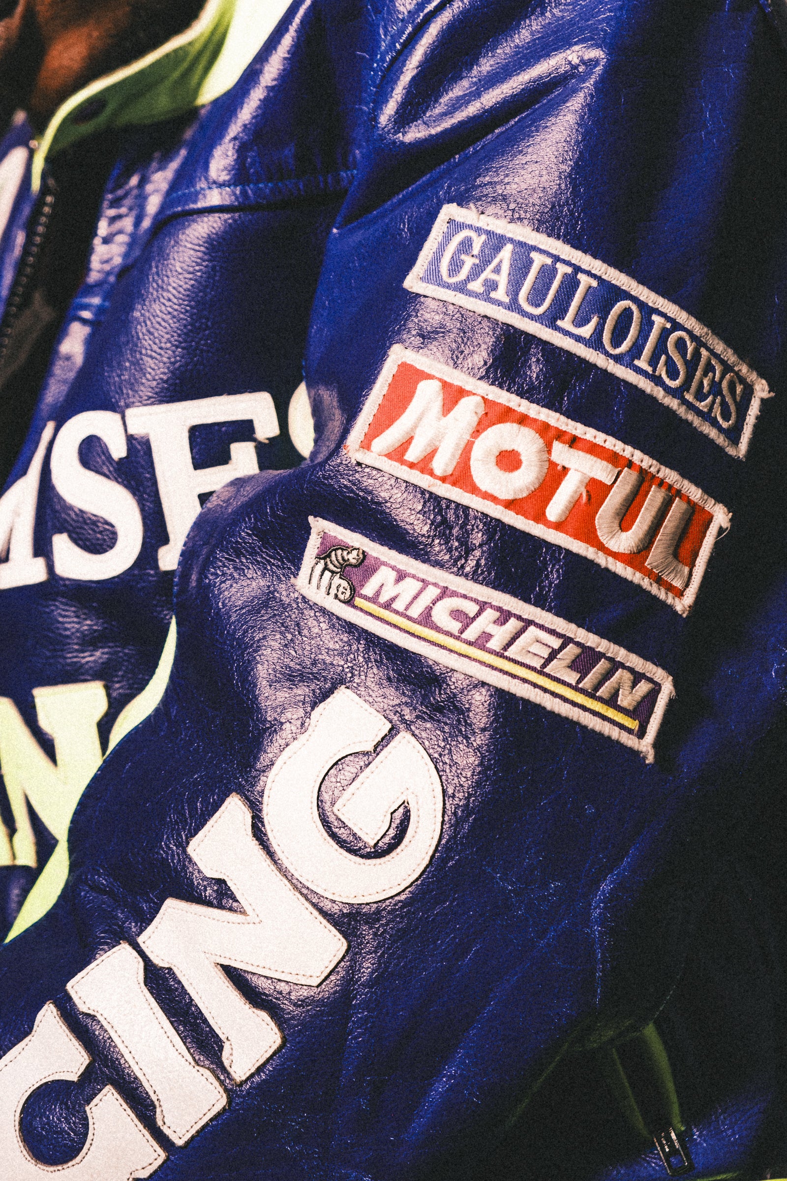 Vintage Gauloises Leather Racing Jacket in Blue