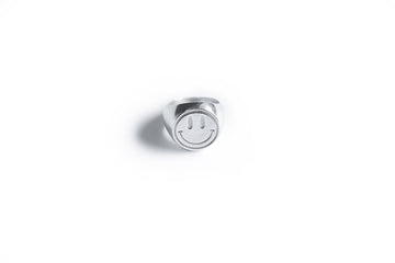 Silver Acid House Smiley Signet Ring